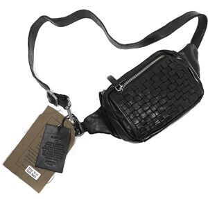 Vilenca Holland Woven Leather Sling Fanny Hip Sack Belt Bag Pack Black TK#9